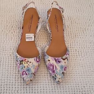 Floral print sling back pumps